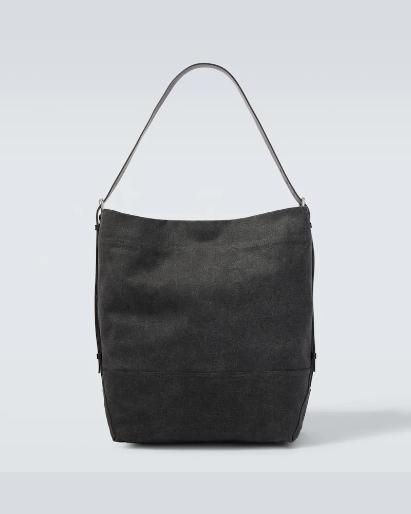 Christophe Lemaire Borsa Belted in canvas con pelle Nero