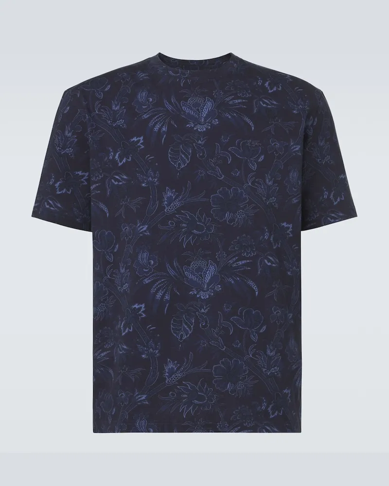 Etro T-shirt in cotone con stampa floreale Blu