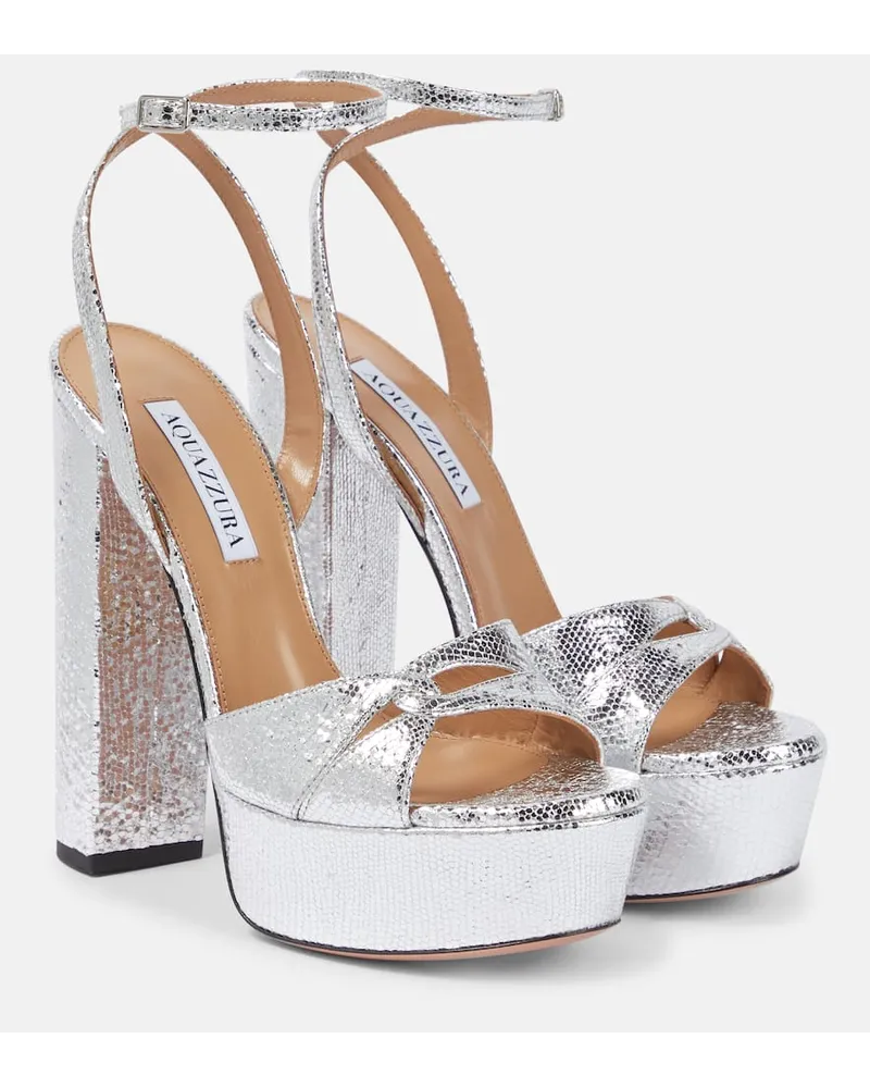 Aquazzura Sandali Sinner in pelle con platform Argento
