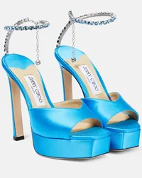 Jimmy Choo Sandali Saeda 125 in raso con cristalli Blu