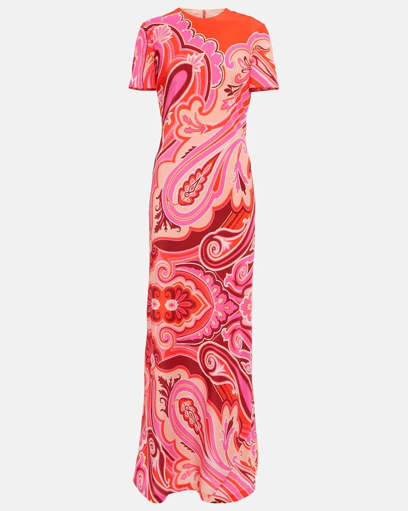 Etro Abito lungo in seta con stampa Rosa