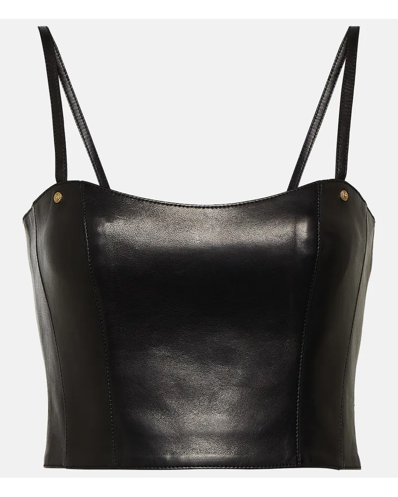 Balmain Top cropped in pelle Nero