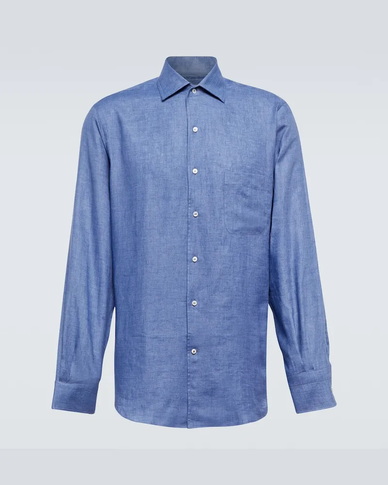 Loro Piana Camicia AndrÃ© in lino Blu