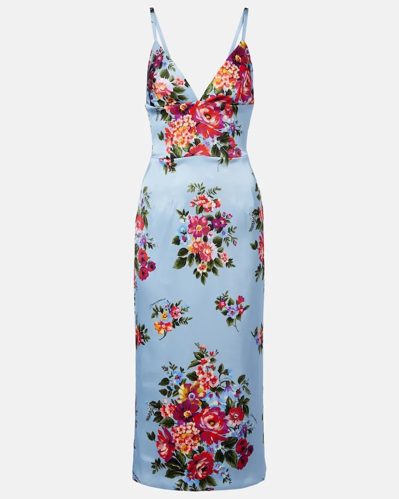 Dolce & Gabbana Abito midi in raso con stampa floreale Blu
