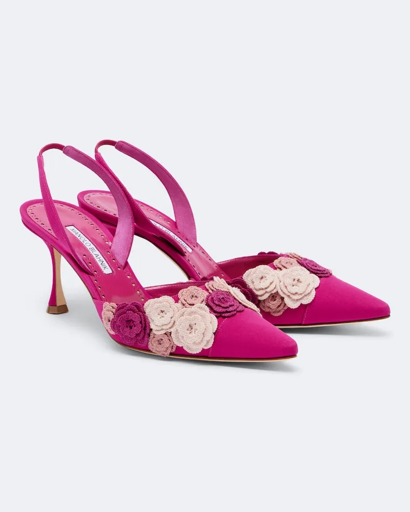Manolo Blahnik Pumps slingback Svemuta con fiori applicati Rosa