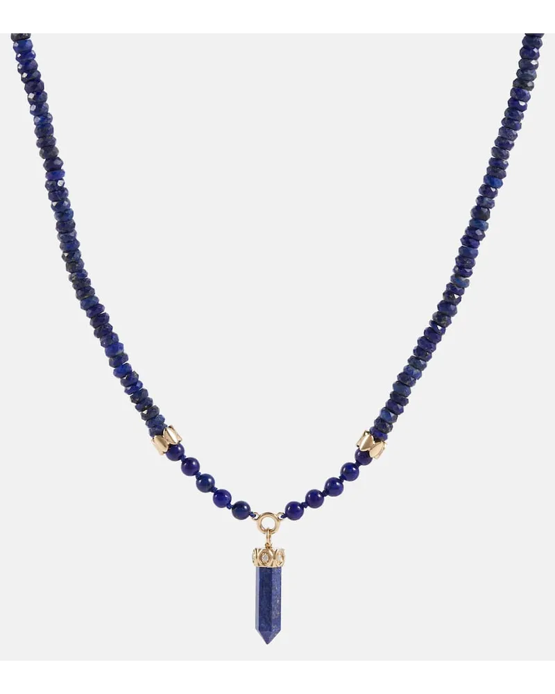 Sydney Evan Collana in oro 14kt con perline, diamanti e lapislazzuli Blu