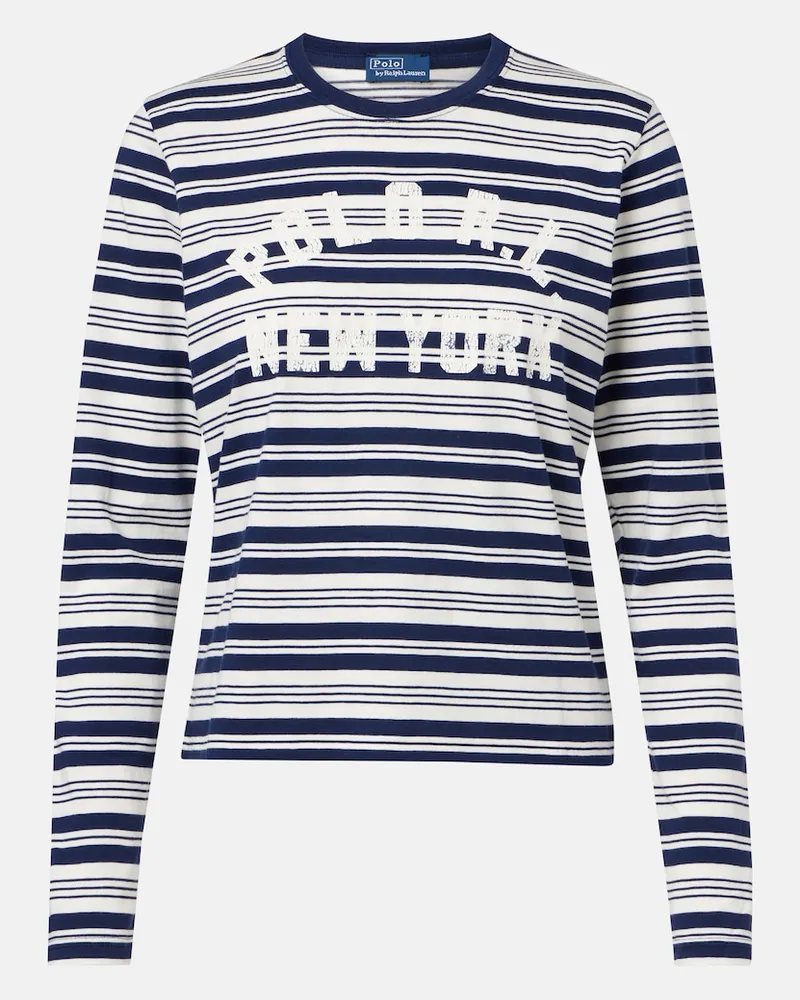 Ralph Lauren T-shirt in cotone a righe con stampa Blu