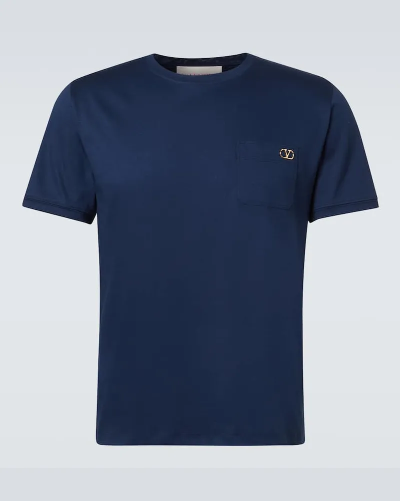 Valentino Garavani T-shirt Vlogo in jersey di cotone Blu