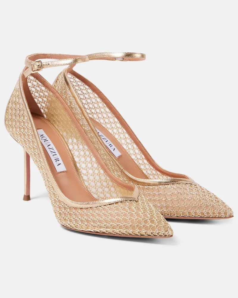 Aquazzura Pumps Asha 85 in mesh con pelle Oro