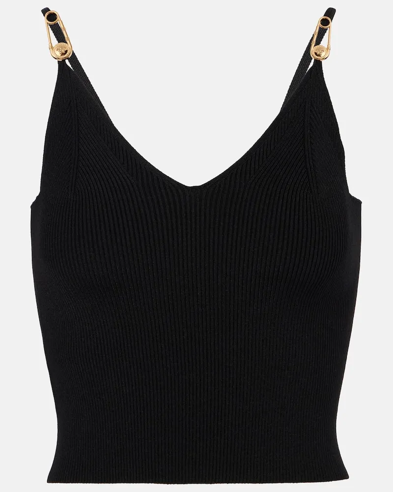 Versace Top Safety Pin in maglia a coste Nero