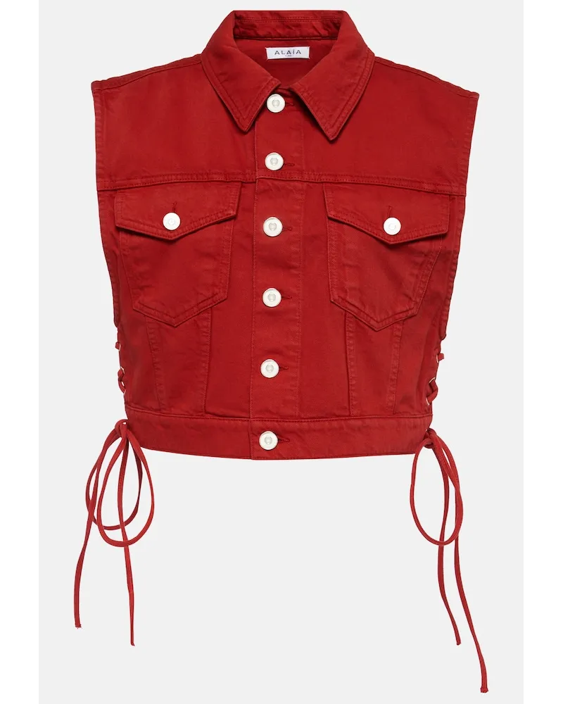 Alaïa AlaÃ¯a Gilet cropped in cotone Rosso