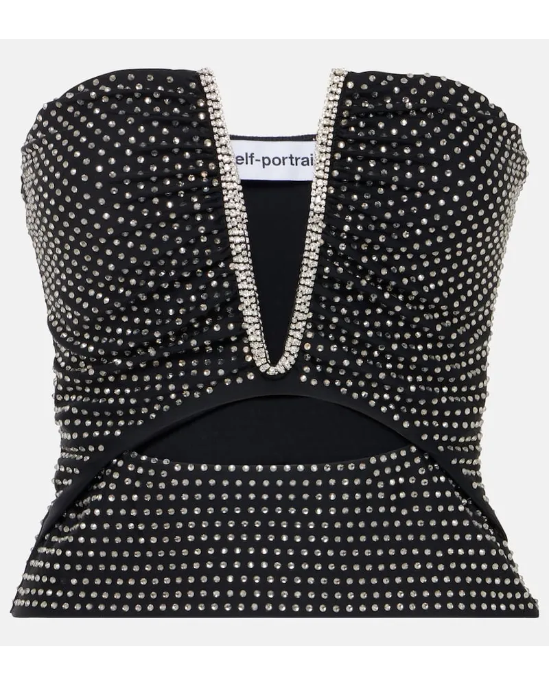 Self-Portrait Top con cut-out e cristalli Nero