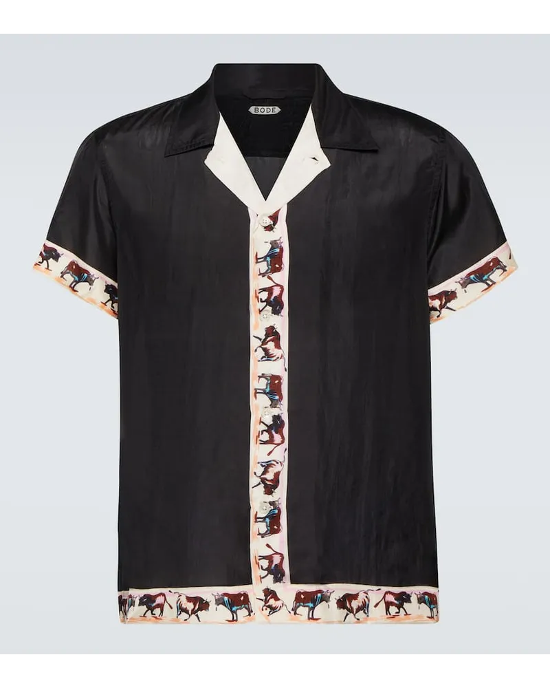 BODE Camicia Taureau in seta con stampa Nero