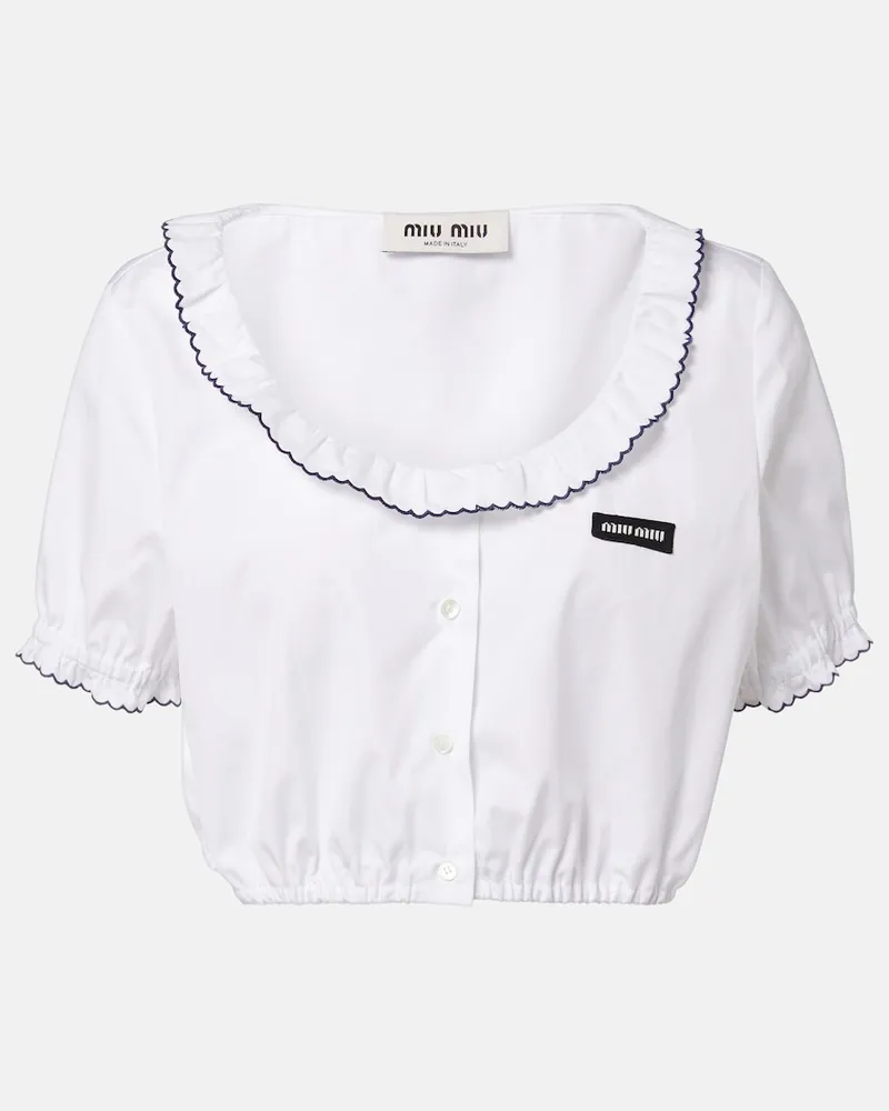 Miu Miu Top cropped in popeline di cotone Bianco