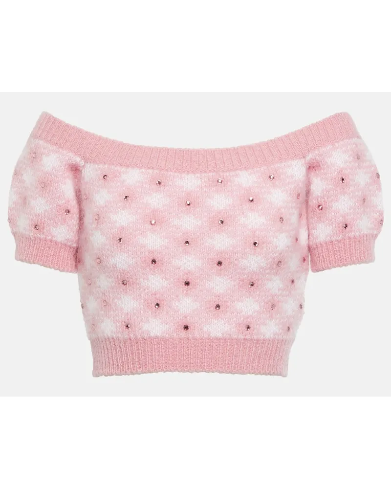 Alessandra Rich Top a quadri in misto mohair Rosa