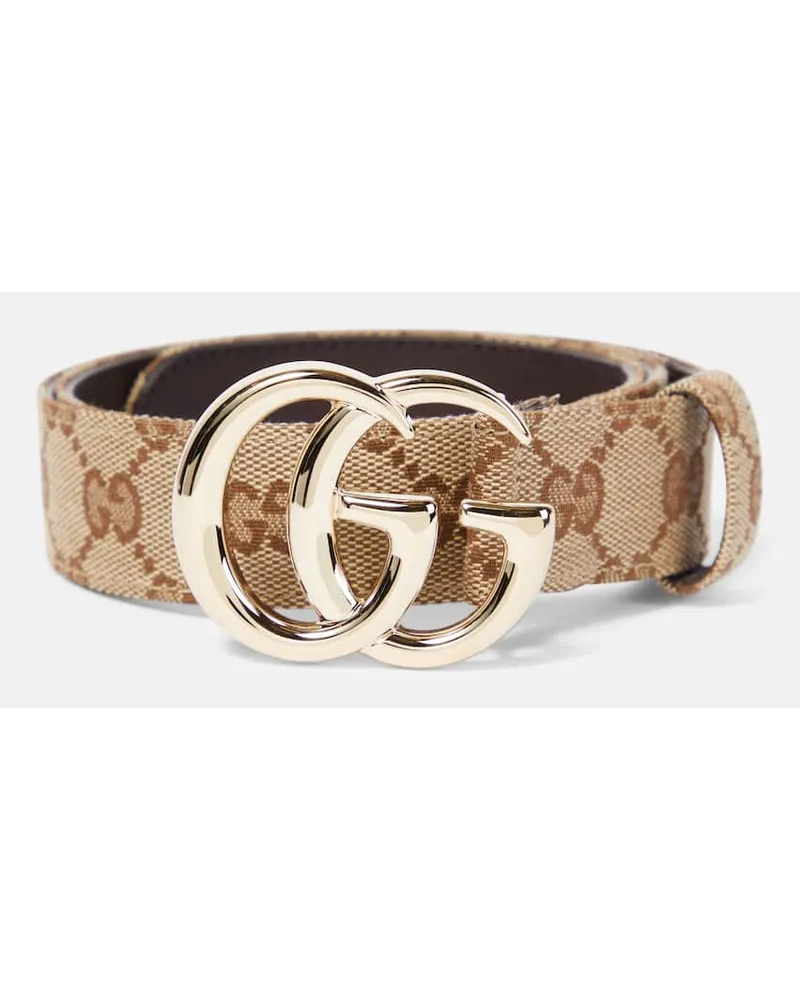 Gucci Cintura GG Marmont in canvas con pelle Beige