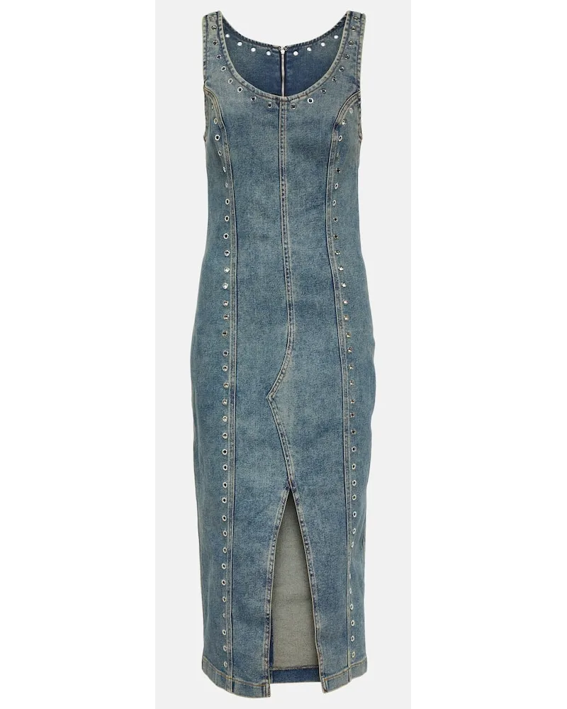 Blumarine Abito midi in denim con decorazioni Blu