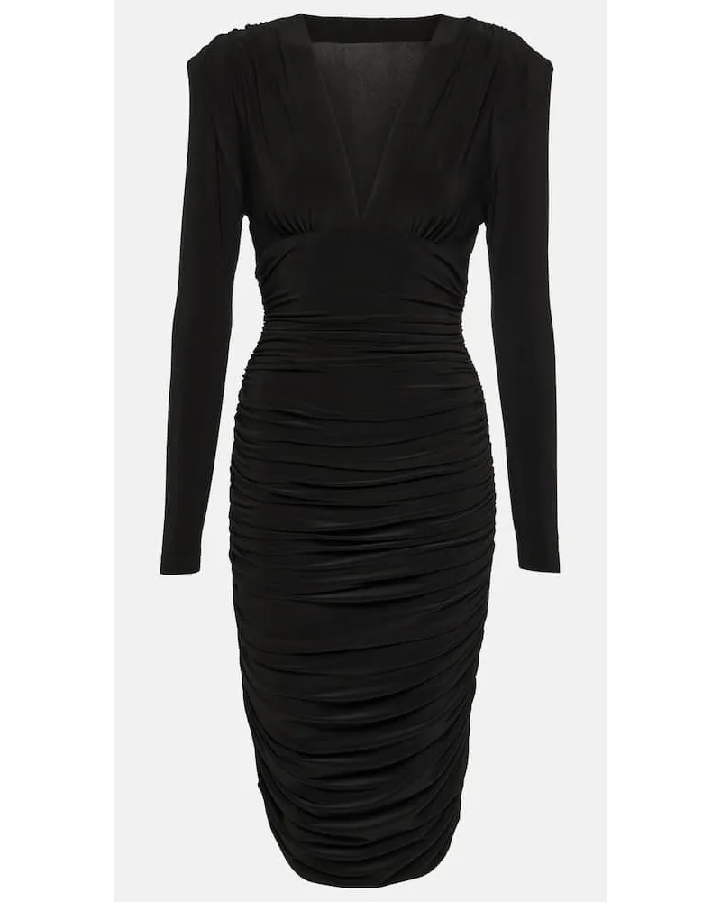 Norma Kamali Abito midi in jersey con ruches Nero