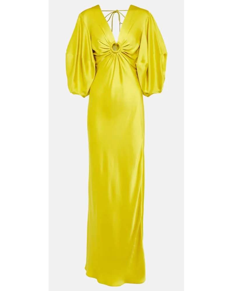 Stella McCartney Abito lungo in raso con scollo a V Verde
