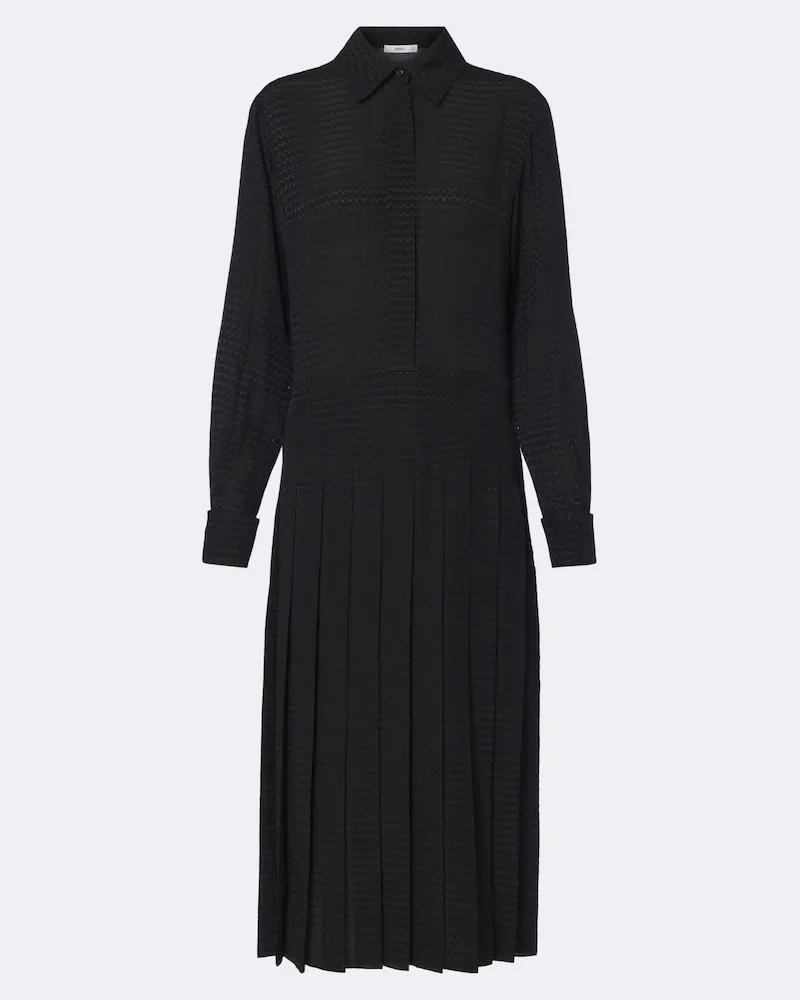 Fendi Abito midi in seta jacquard plissé a zig zag Nero