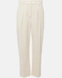 Brunello Cucinelli Pantaloni regular in misto cotone a vita alta Bianco