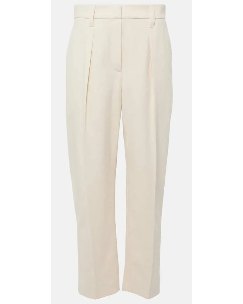 Brunello Cucinelli Pantaloni regular in misto cotone a vita alta Bianco