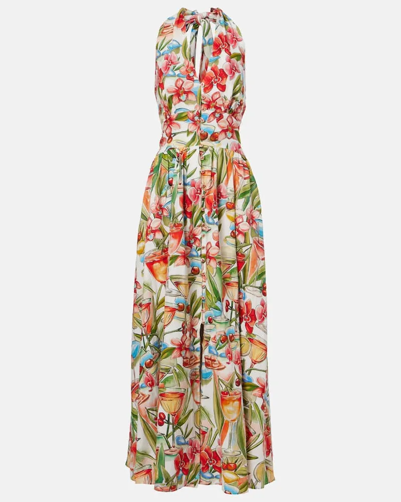 FARM Rio Abito lungo in misto lino con scollo all'americana Multicolore