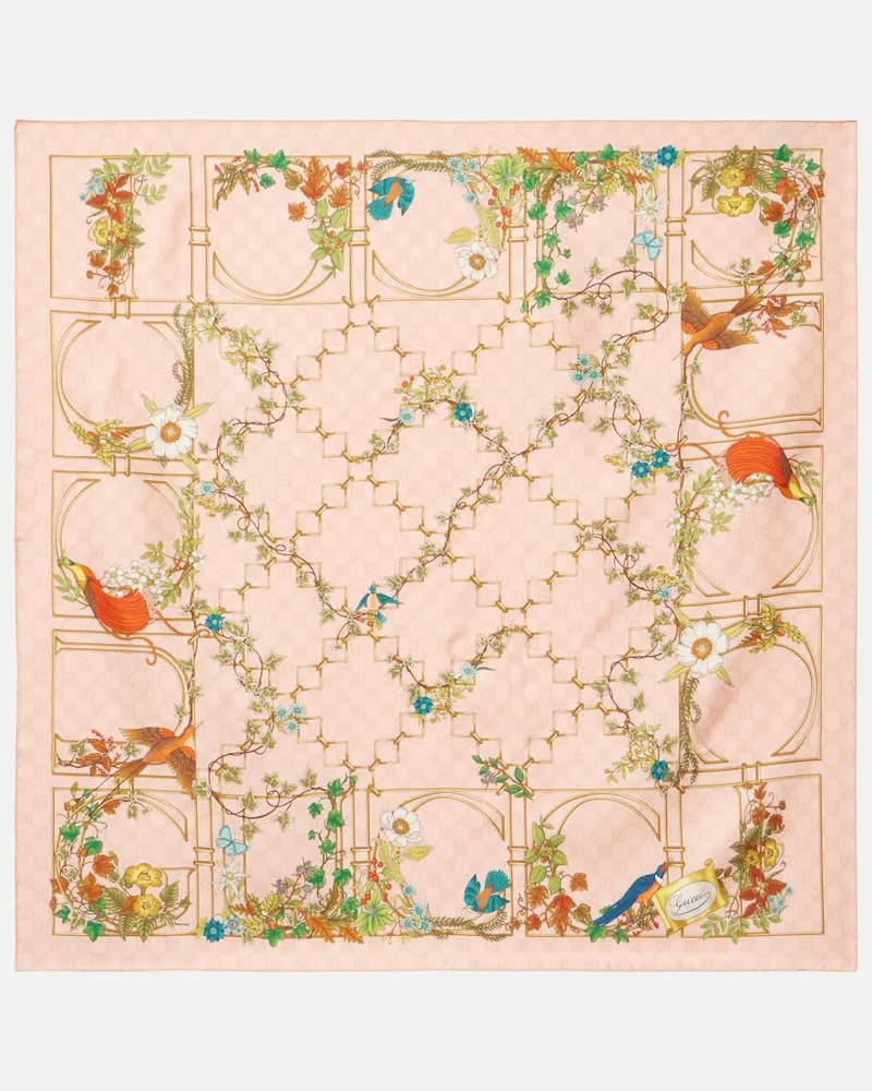 Gucci Sciarpa in seta GG con stampa Rosa