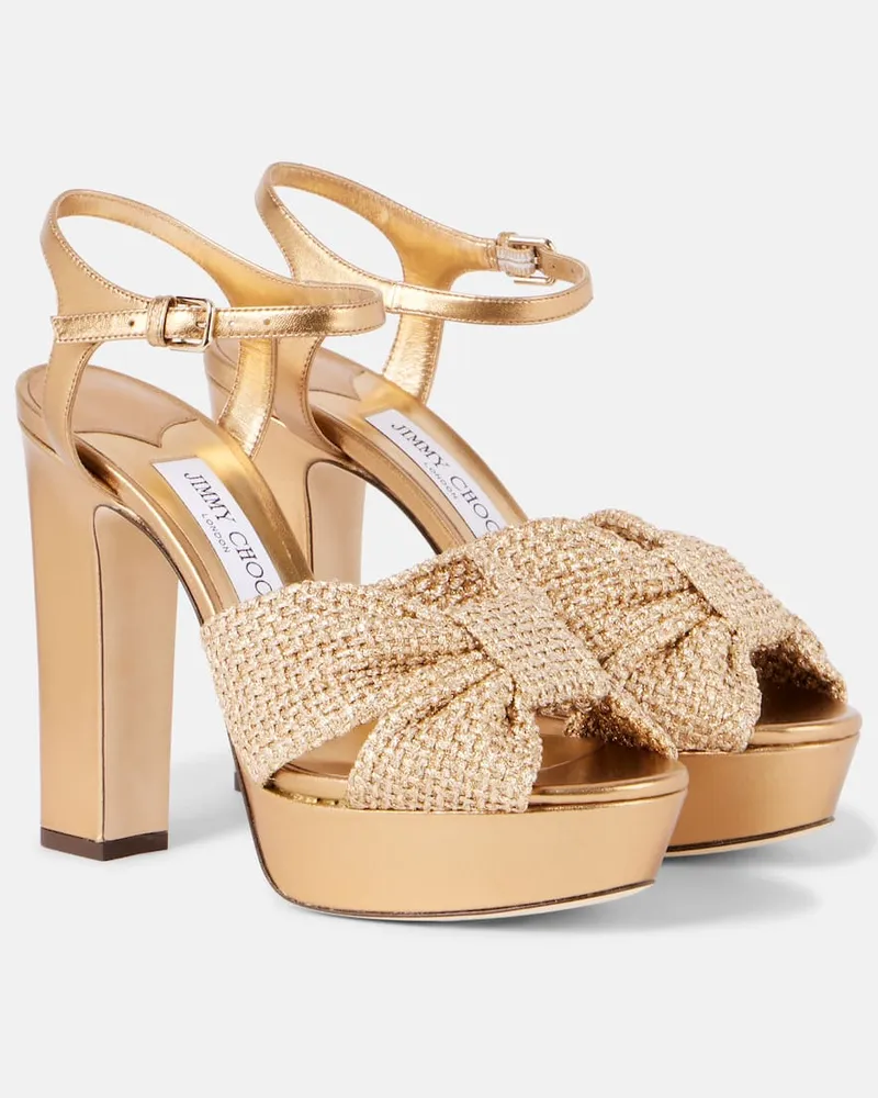 Jimmy Choo Sandali Heloise 120 con pelle metallizzata Oro