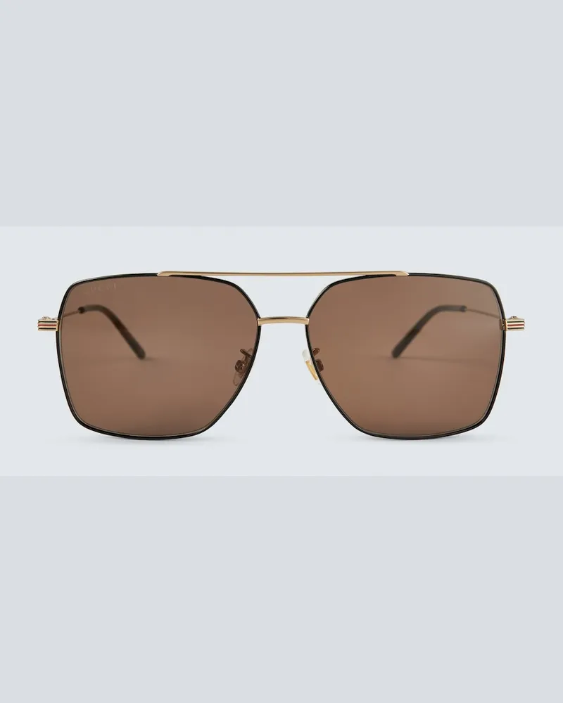 Gucci Occhiali da sole in metallo Marrone