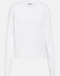 Prada Pullover in cotone a trecce con logo Bianco