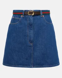 Gucci Minigonna di jeans con cintura Web Stripe Blu