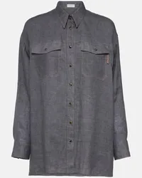 Brunello Cucinelli Camicia oversize in lino Grigio