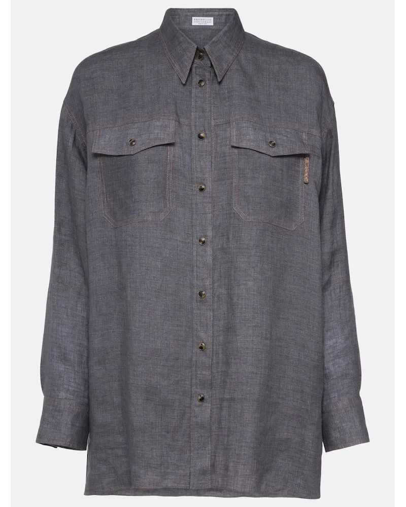 Brunello Cucinelli Camicia oversize in lino Grigio