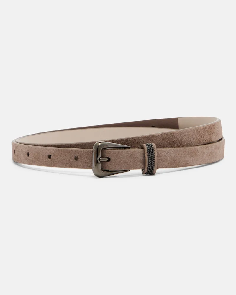 Brunello Cucinelli Cintura in suede con Monili Grigio