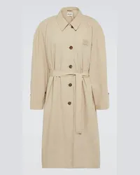 Miu Miu Trench in gabardine di cotone con logo Beige