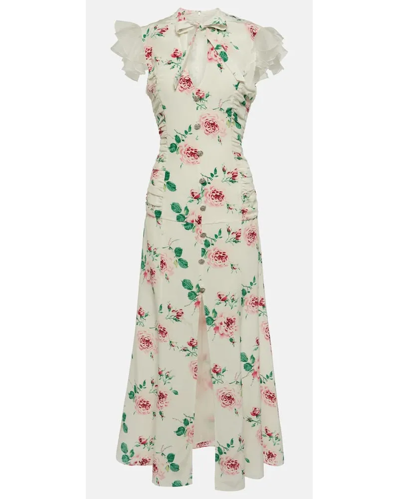 Alessandra Rich Abito midi in seta con stampa Bianco