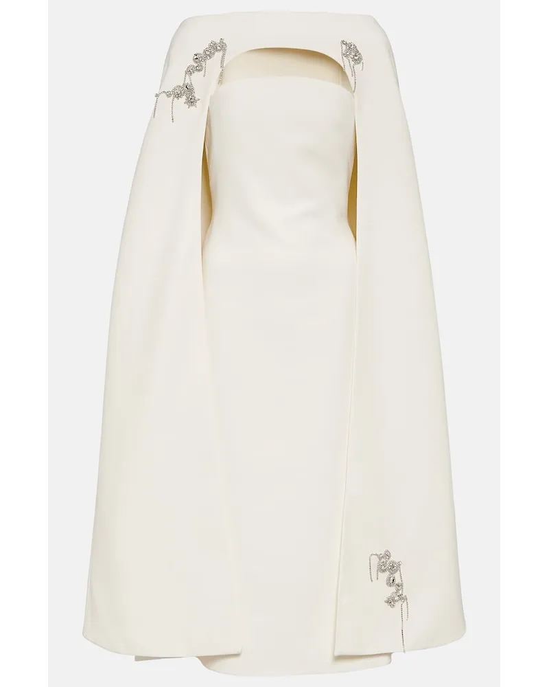 Safiyaa Bridal - Abito midi con mantella e cristalli Bianco