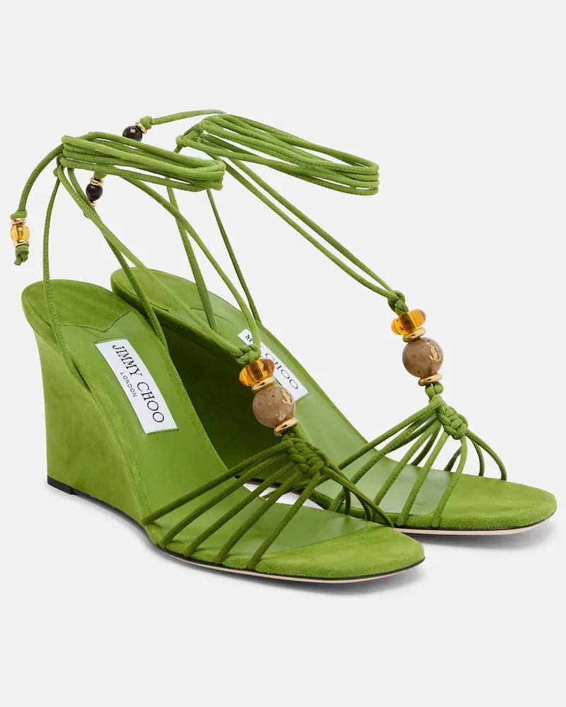 Jimmy Choo Sandali con zeppa Lola in suede Verde