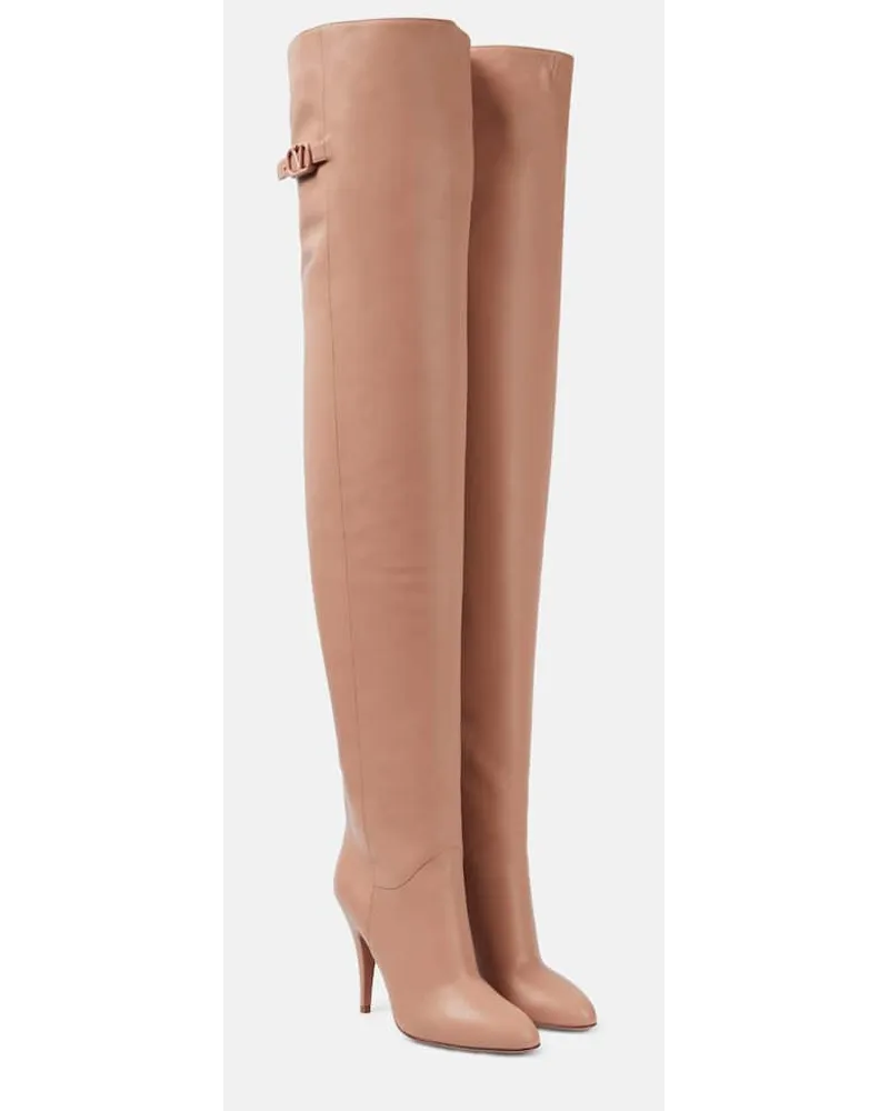 Valentino Garavani Stivali cuissardes VLogo Signature 105 in pelle Beige