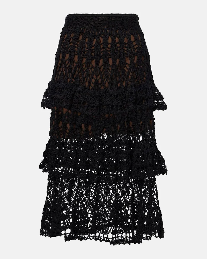 Anna Kosturova Gonna midi Elsie in crochet di cotone Nero