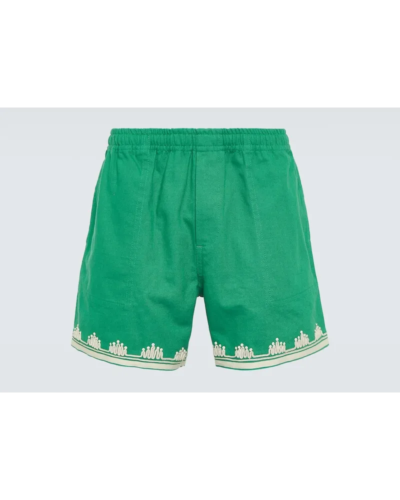 BODE Shorts Ripple in cotone con ricamo Verde