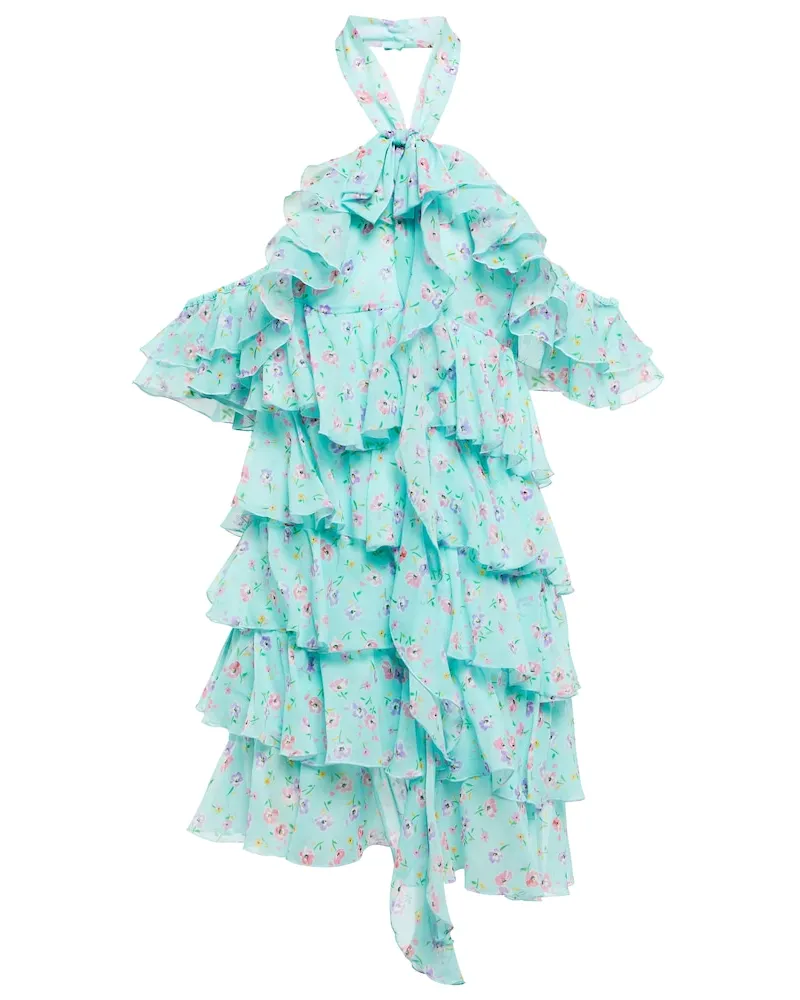 Alessandra Rich Miniabito in seta con volant Blu