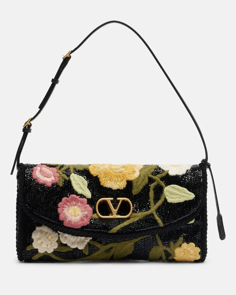 Valentino Garavani Borsa a spalla DeVain con ricamo e perline Nero