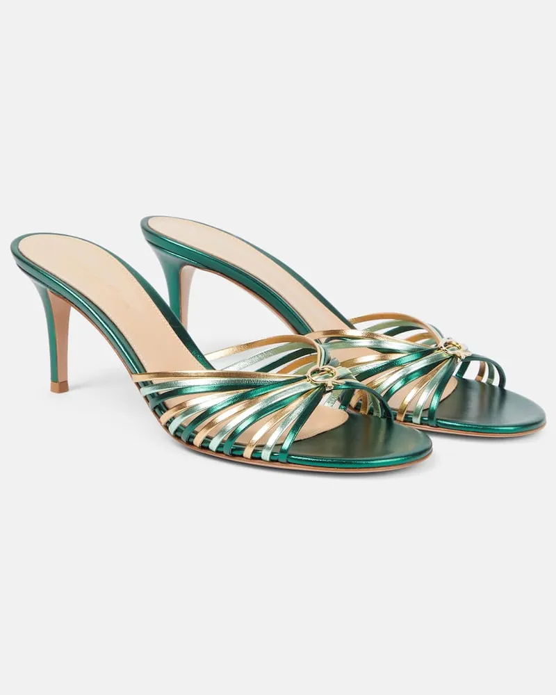 Gianvito Rossi Mules Vyna 70 in pelle metallizzata Verde