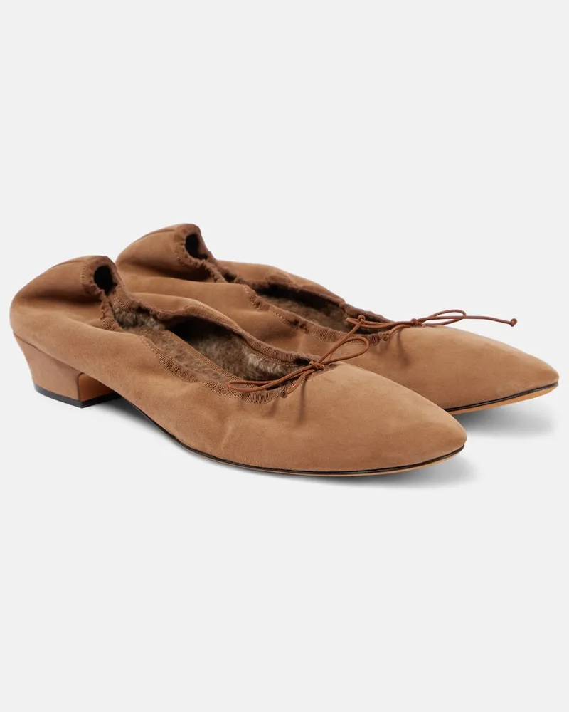 The Row Ballerine Awar in suede con shearling Marrone