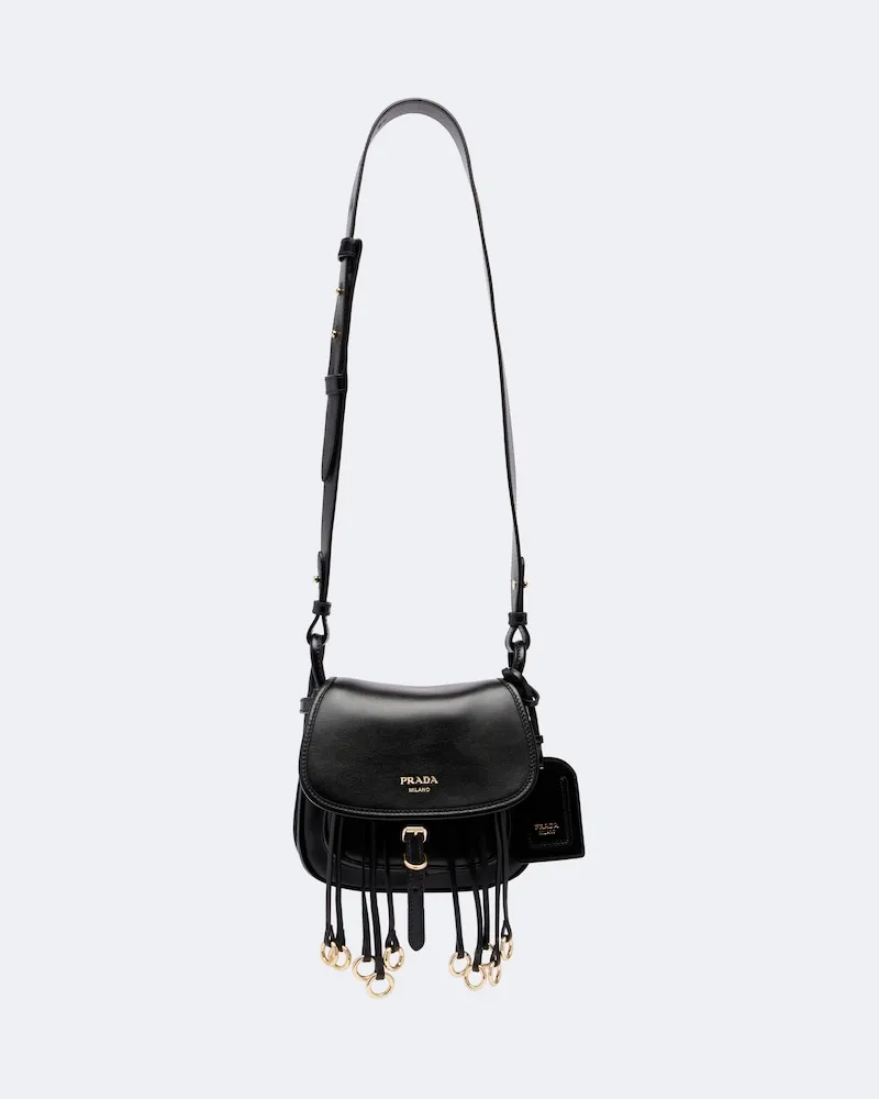 Prada Borsa a spalla Mini in pelle con frange Nero