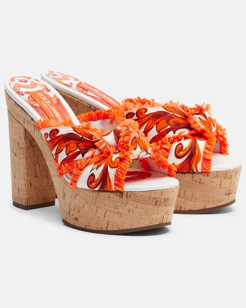 Dolce & Gabbana Mules Majolica in broccato con platform Arancione