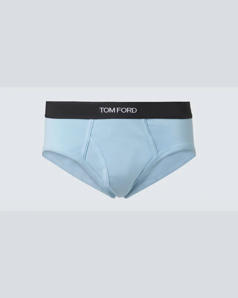 Tom Ford Slip in misto cotone con logo Blu