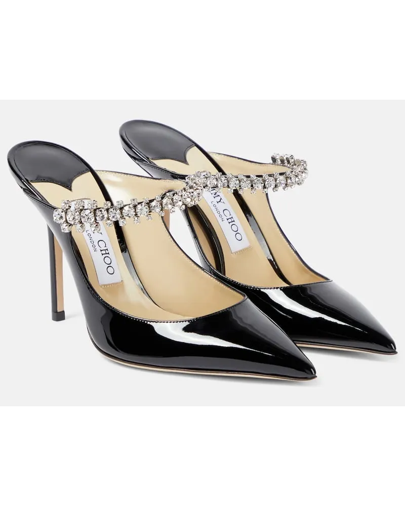 Jimmy Choo Mules Bing 100 in vernice con cristalli Nero